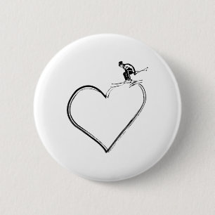 Badge Rond 5 Cm Cœur J'aime Ski