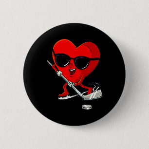 Badge Rond 5 Cm Coeur Jouer Hockey sur glace Cute Valentines Jour