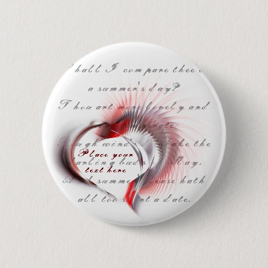 Badge Rond 5 Cm Coeur métallique avec sonnet de Shakespeare 18 (Devant)