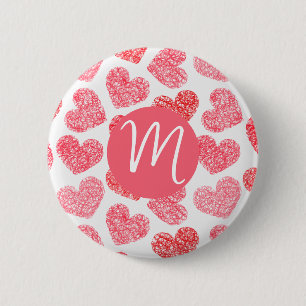 Badge Rond 5 Cm Coeur mignon rouge griffé Saint Valentin Monogramm