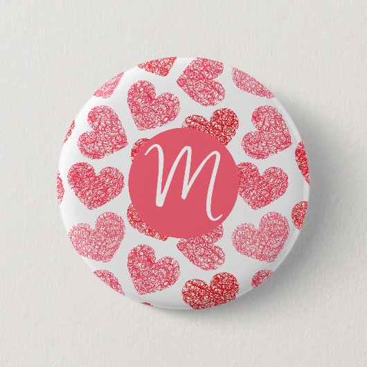 Badge Rond 5 Cm Coeur mignon rouge griffé Saint Valentin Monogramm (Devant)