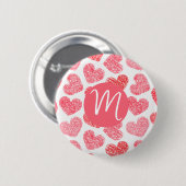Badge Rond 5 Cm Coeur mignon rouge griffé Saint Valentin Monogramm (Devant & derrière)
