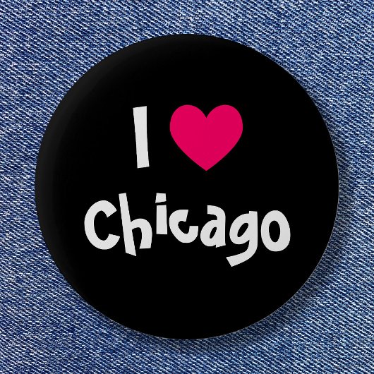 Badge Rond 5 Cm Coeur noir blanc et rose J'aime Chicago
