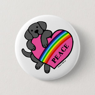 Badge Rond 5 Cm Coeur noir d'arc-en-ciel de Labrador