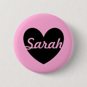 Badge Rond 5 Cm Coeur noir personnalisé sur coton rose bonbon