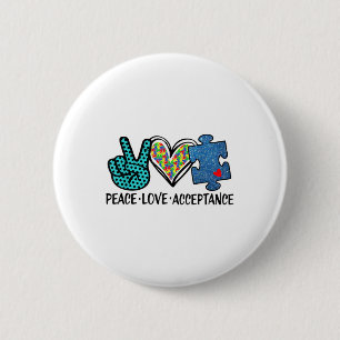 Badge Rond 5 Cm Coeur Paix Amour Acceptation _ Autisme Santé menta