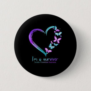Badge Rond 5 Cm Coeur papillon Je suis un survivant Prévention du