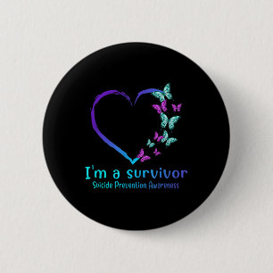 Badge Rond 5 Cm Cœur Papillon Je Suis Un Survivant Prévention Du S