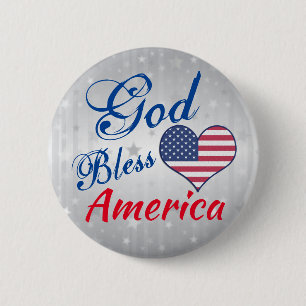 Badge Rond 5 Cm Coeur patriotique moderne Dieu bénit Amérique USA