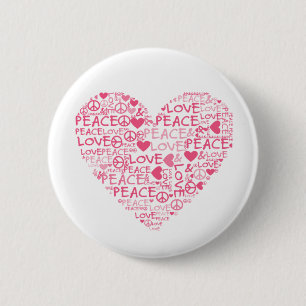 Badge Rond 5 Cm Coeur peace et love
