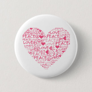 Badge Rond 5 Cm Coeur peace et love