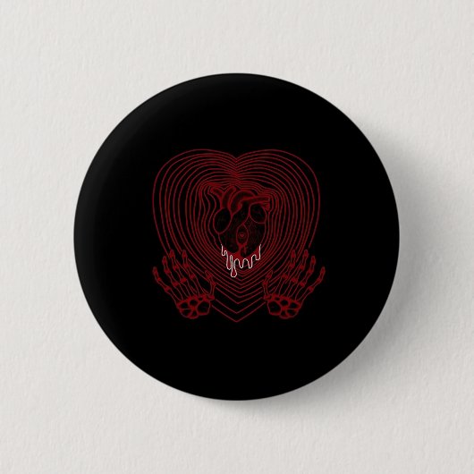 Badge Rond 5 Cm Coeur Pleurant En Rouge - Skeleton Coeurs Mains (Devant)