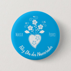 Badge Rond 5 Cm Coeur romantique bleu portugais