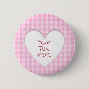 Badge Rond 5 Cm Coeur rose En vichy