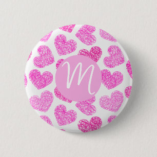 Badge Rond 5 Cm Coeur rose mignon Doodled Saint Valentin Monogramm