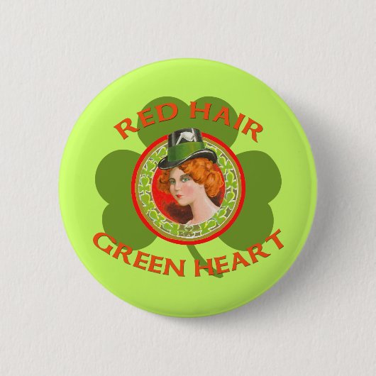 Badge Rond 5 Cm Coeur rouge de vert de cheveux (Devant)