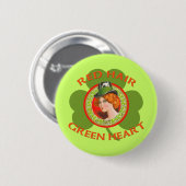 Badge Rond 5 Cm Coeur rouge de vert de cheveux (Devant & derrière)