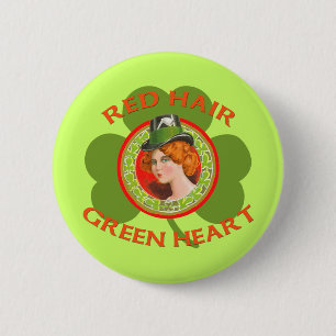 Badge Rond 5 Cm Coeur rouge de vert de cheveux