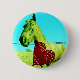 Badge Rond 5 Cm Cœur Rouge et Cheval