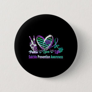 Badge Rond 5 Cm Coeur Ruban Rose Paix Amour Santé mentale Suicide