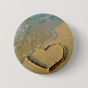 Badge Rond 5 Cm Coeur salé dans le Pin de sable