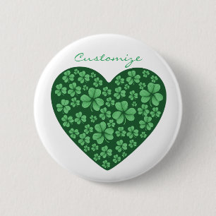 Badge Rond 5 Cm coeur Shamrock vert St Patrick's Day