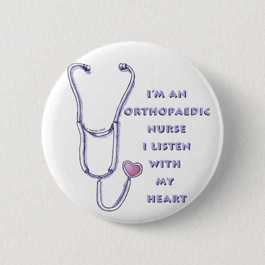 Badge Rond 5 Cm Coeur stéthoscope Infirmière orthopédique (Devant)