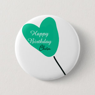 Badge Rond 5 Cm Cœur vert joyeux anniversaire ballon blanc noir en