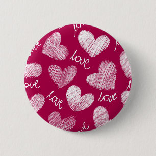 Badge Rond 5 Cm Coeurs blancs avec script d'amour rouge mignon