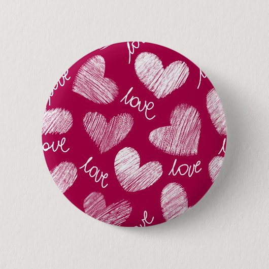 Badge Rond 5 Cm Coeurs blancs avec script d'amour rouge mignon (Devant)