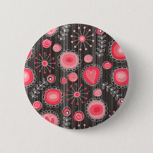 Badge Rond 5 Cm Coeurs blancs et gris et fleurs florales (Devant)