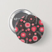 Badge Rond 5 Cm Coeurs blancs et gris et fleurs florales (Devant & derrière)