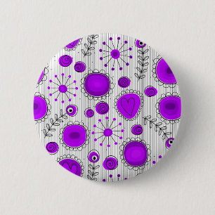 Badge Rond 5 Cm Coeurs blancs violet blanc Whimsical et fleurs flo