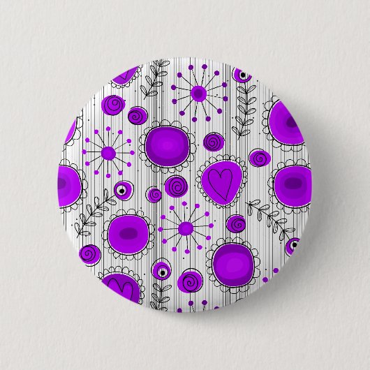 Badge Rond 5 Cm Coeurs blancs violet blanc Whimsical et fleurs flo (Devant)