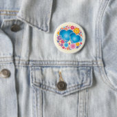 Badge Rond 5 Cm Coeurs Bleus Floral (En situation)