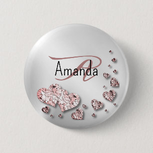 Badge Rond 5 Cm Coeurs brillants rose Peach Géométrique Élégant
