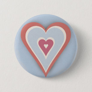 Badge Rond 5 Cm Coeurs d'amour - blanc et bleu rouges