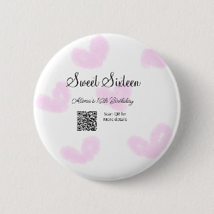 Badge Rond 5 Cm Coeurs d'aquarelle rose QR Sweet sixteen anniversa