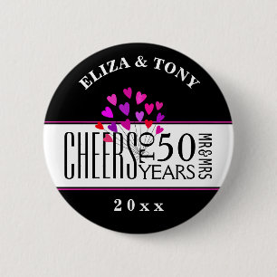 Badge Rond 5 Cm Coeurs Datés 50e anniversaire de Mariage cadeau de