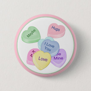 Badge Rond 5 Cm Coeurs de bonbons et texte