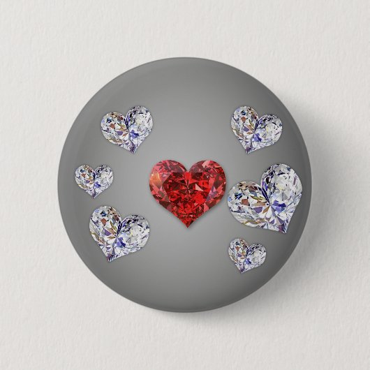 Badge Rond 5 Cm Coeurs de diamants précieux et élégants (Devant)