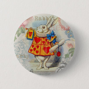 Badge Rond 5 Cm Cœurs de Lapin Blanc Alice Classique