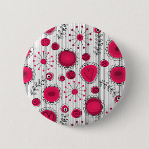 Badge Rond 5 Cm Coeurs et fleurs blancs et rouges blancs