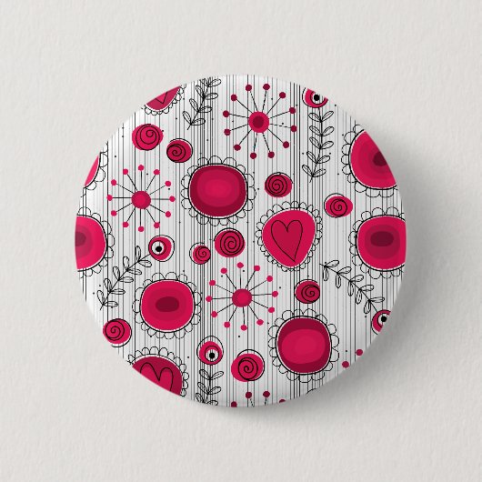 Badge Rond 5 Cm Coeurs et fleurs blancs et rouges blancs (Devant)