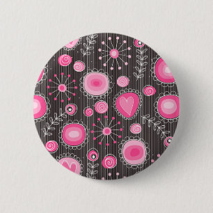 Badge Rond 5 Cm Coeurs et fleurs rose et bleu Whimsical