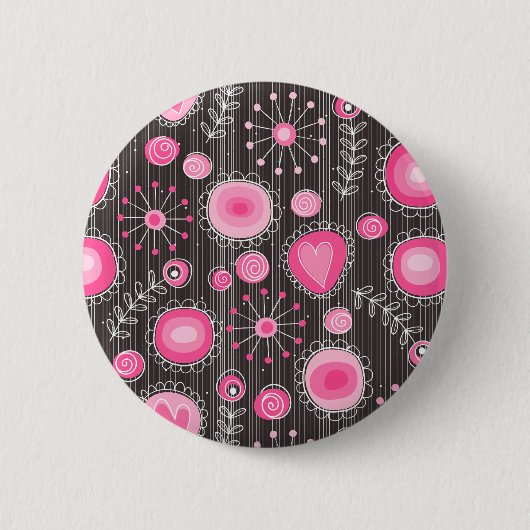 Badge Rond 5 Cm Coeurs et fleurs rose et bleu Whimsical (Devant)