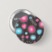 Badge Rond 5 Cm Coeurs et fleurs rose et bleu Whimsical (Devant & derrière)