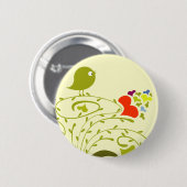 Badge Rond 5 Cm Coeurs Et Oiseaux Sur Un Petit Arbre (Devant & derrière)
