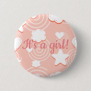 Badge Rond 5 Cm Coeurs, étoiles et tourbillons de la brise rose