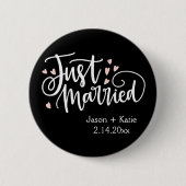 Badge Rond 5 Cm COEURS juste marié Noms de script Mariage Date (Devant)